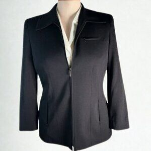 Vintage Gruppo Americano black wool blend black zip up collared fitted blazer 10